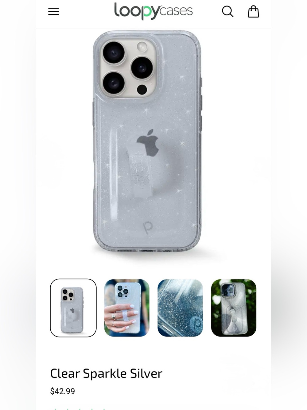 Excellent Condition! Loopy iPhone 16 Pro (6.3” Screen) Case-Clear Sparkle Silver